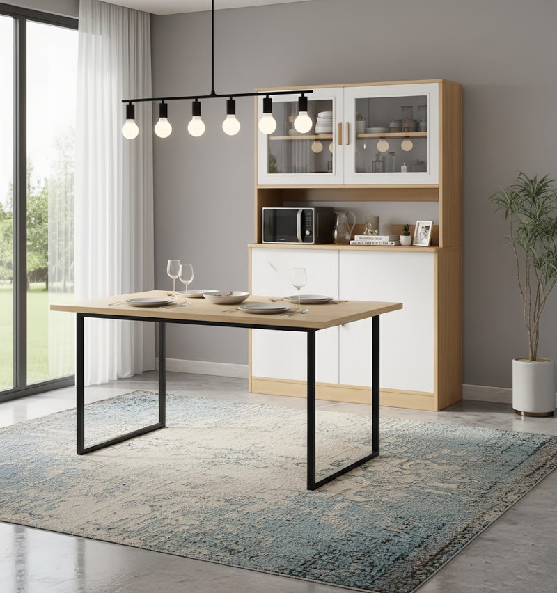 SHARPDO Modern 180cm Tall Kitchen Buffet Cabinet with Glass Doors, Open Microwave Shelf & Closed Storage, Freestanding Sideboard for Dining Room Living Room, 80x32x180CM - Image 2